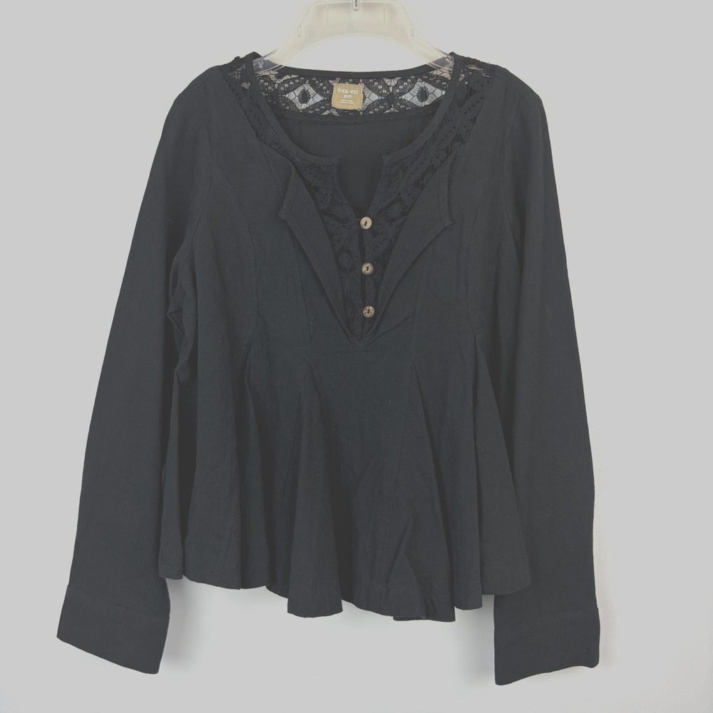 We the Free People Top Womens XS Black Babydoll Crop Top Cotton Beachy Coastal